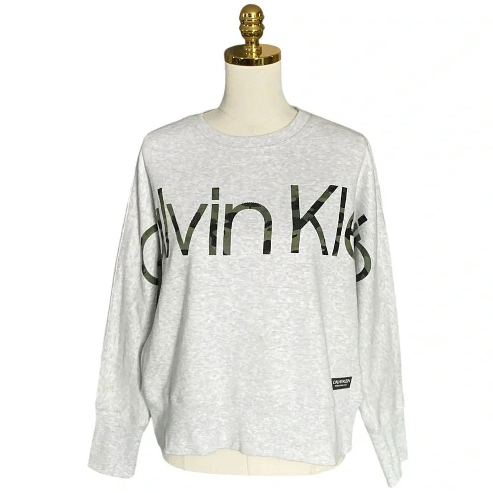 CALVIN KLEIN | Women’s Logo Relaxed Grey Oversized Sweatshirt Size S